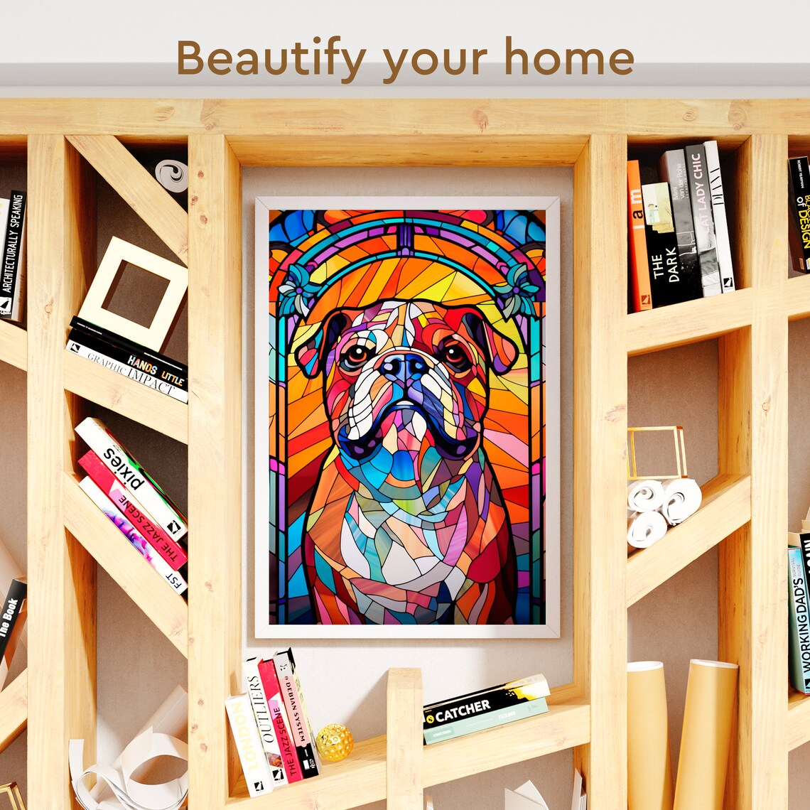 Stained Glass Bulldog Portrait Colorful Gothic Window Dog Art Poster - Image 3