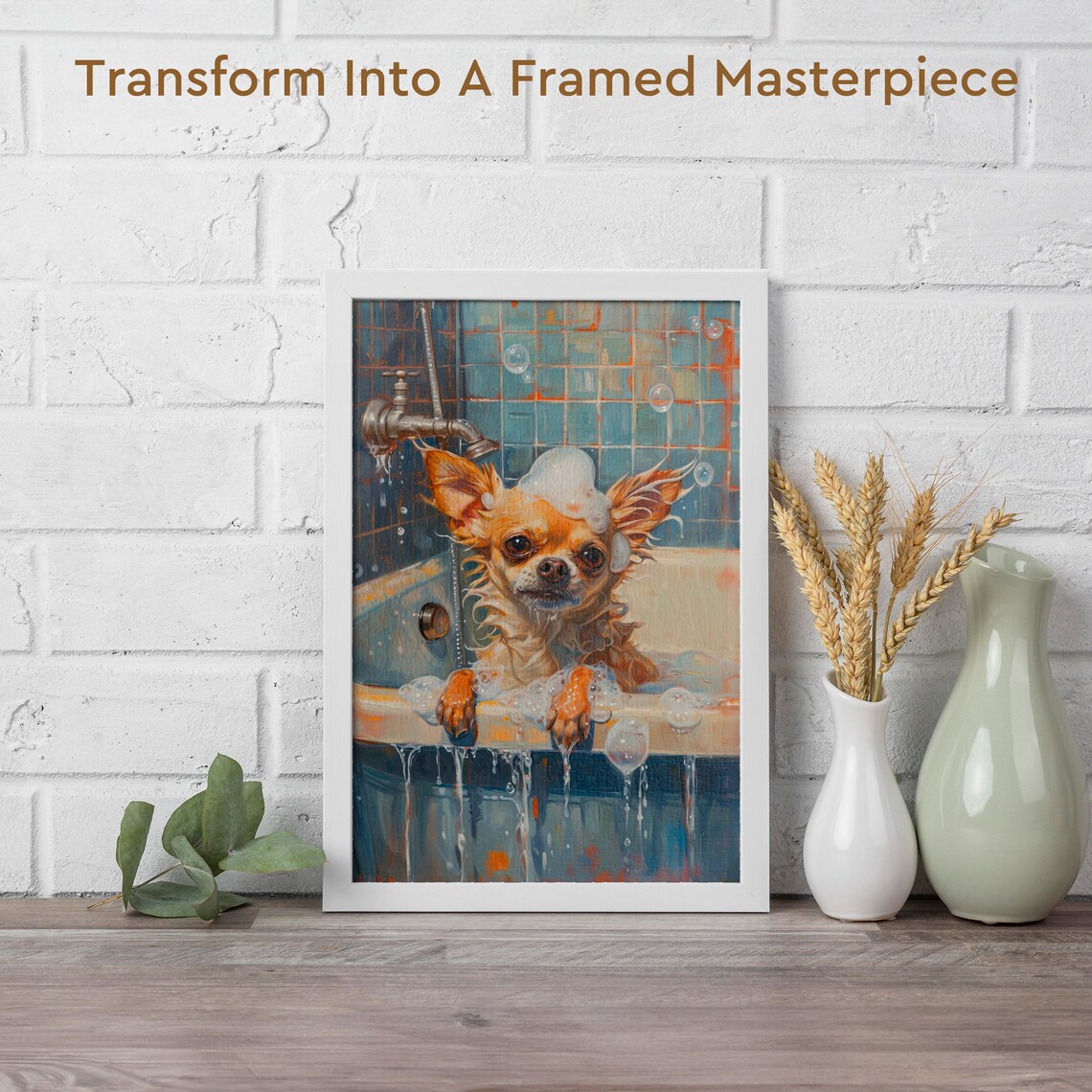 Chihuahua Puppy Taking a Bubble Bath in a Vintage Bathroom Poster - Image 2