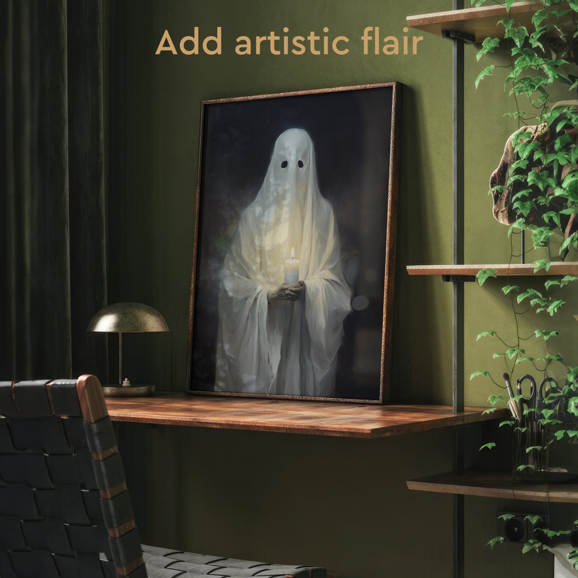 Spooky Ghost Holding Candle Dark Gothic Victorian Halloween Art Poster - Image 2