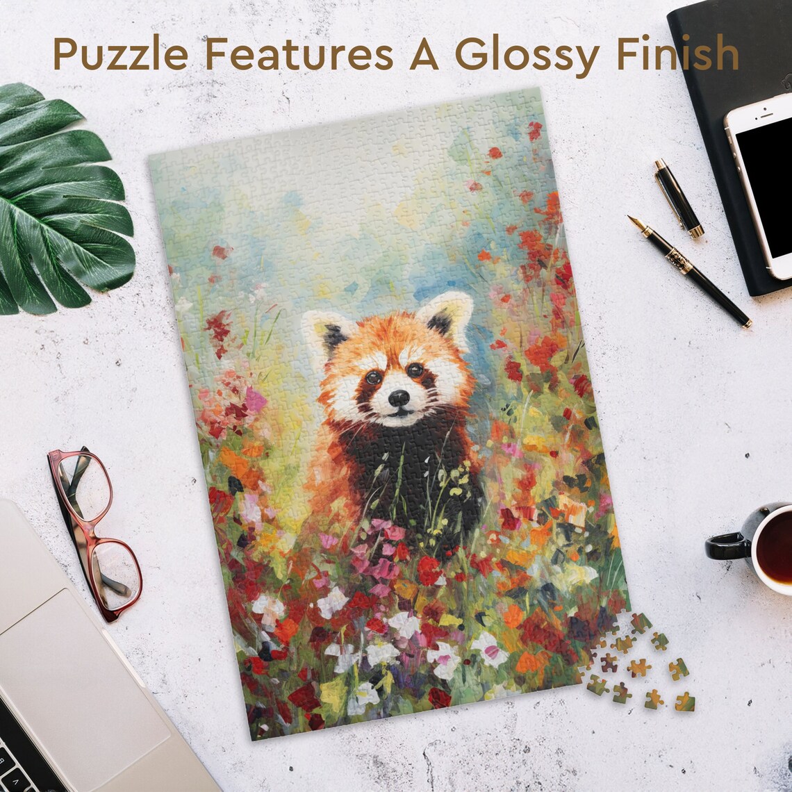 Cute Red Panda Standing Among Wildflowers in Watercolor Poster - Image 3