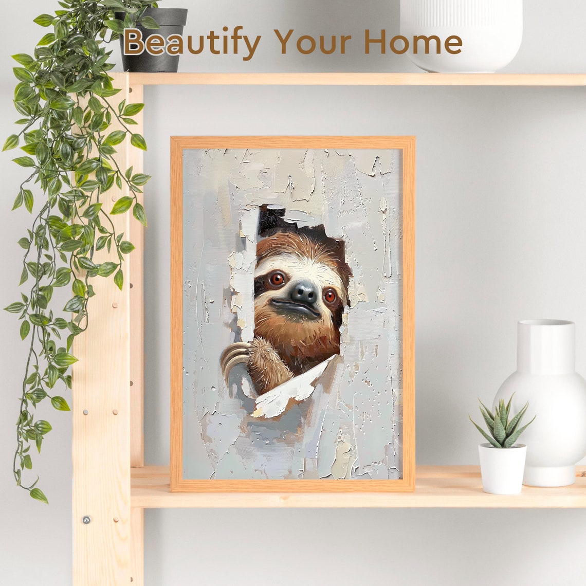 Cheeky Sloth Peeking Through Torn Paper 3D Style Funny Poster - Image 3