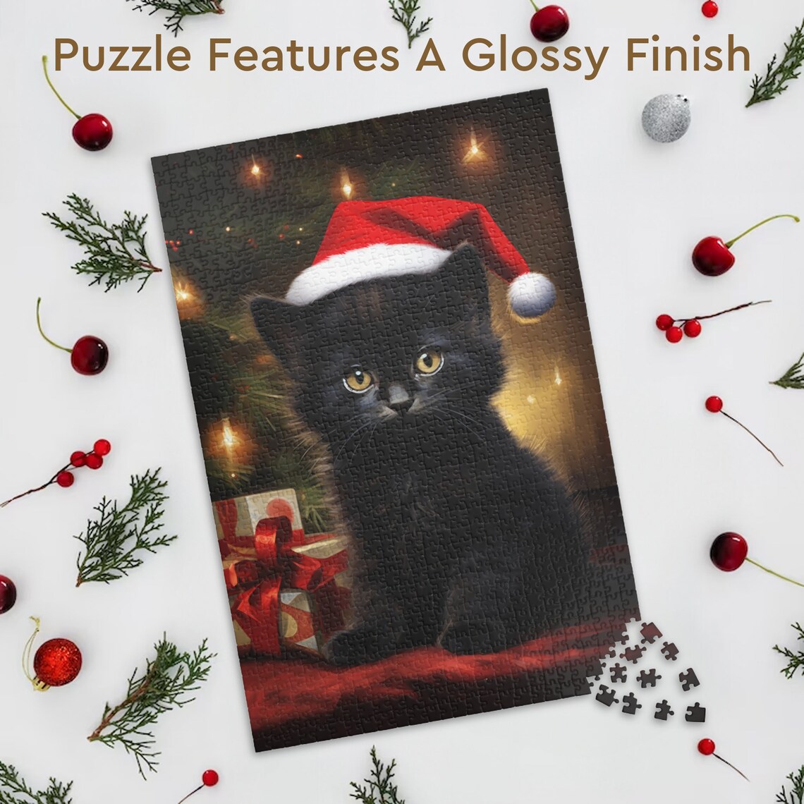 Santa Hat Black Cat Christmas Family Poster Print - Image 3