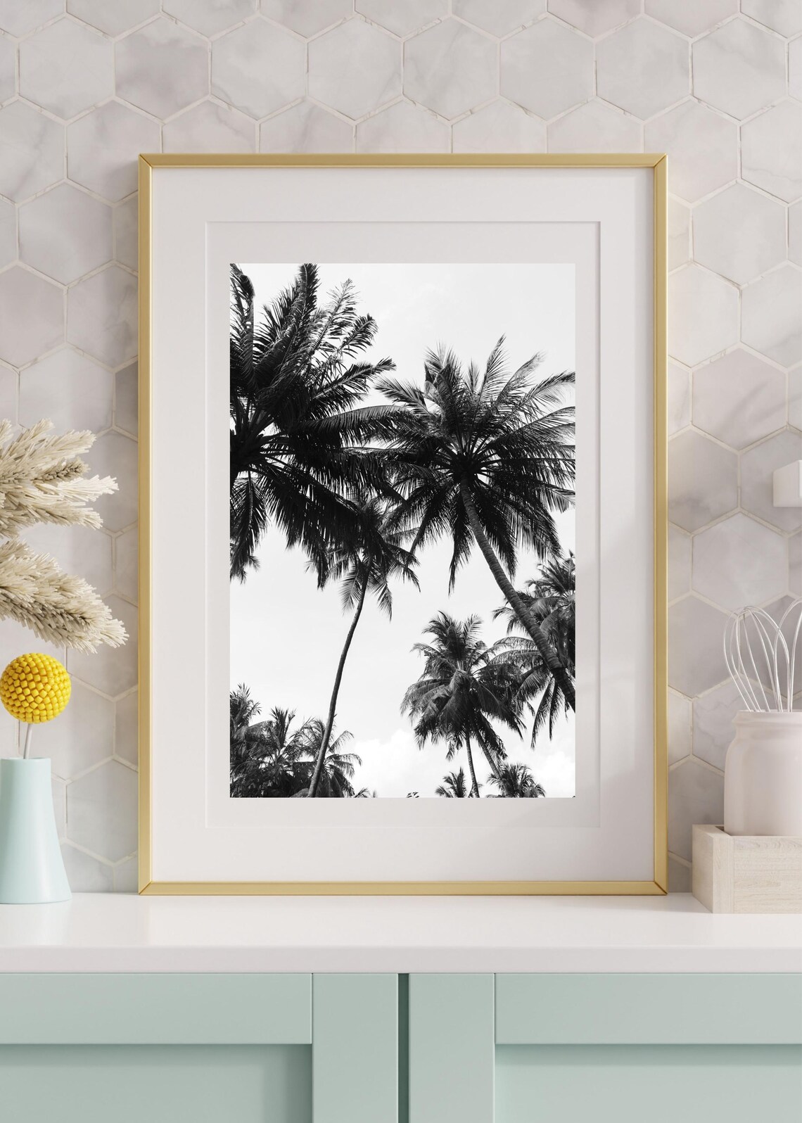 Black And White Palm Tree Print Minimalist Coastal Photography