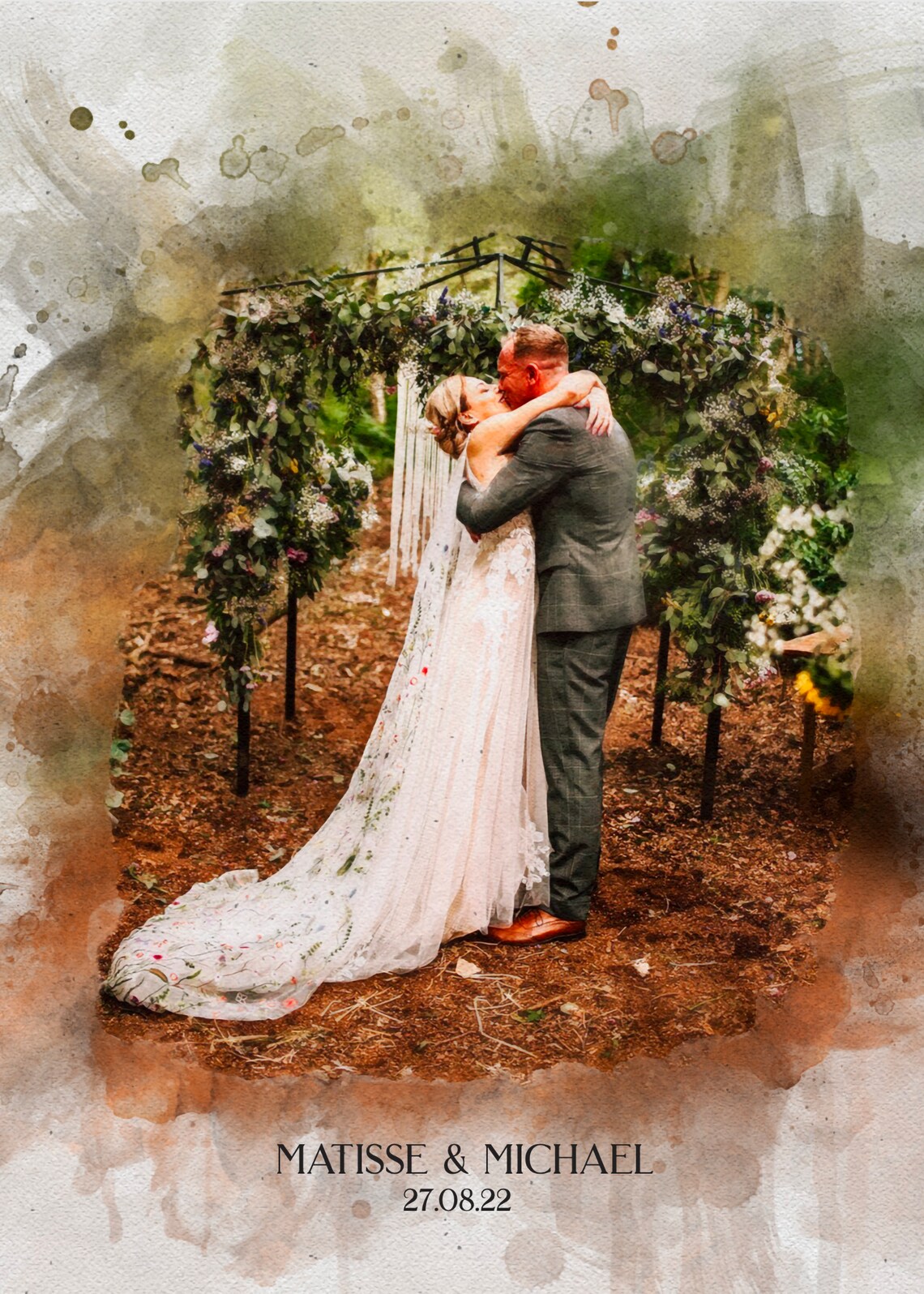 Personalized Couple Portrait Christmas Art Print - Image 2