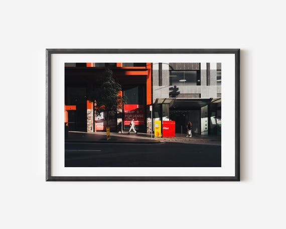 Sydney Street Photography Urban Minimalist Print With Red Mailbox Walking Women Art