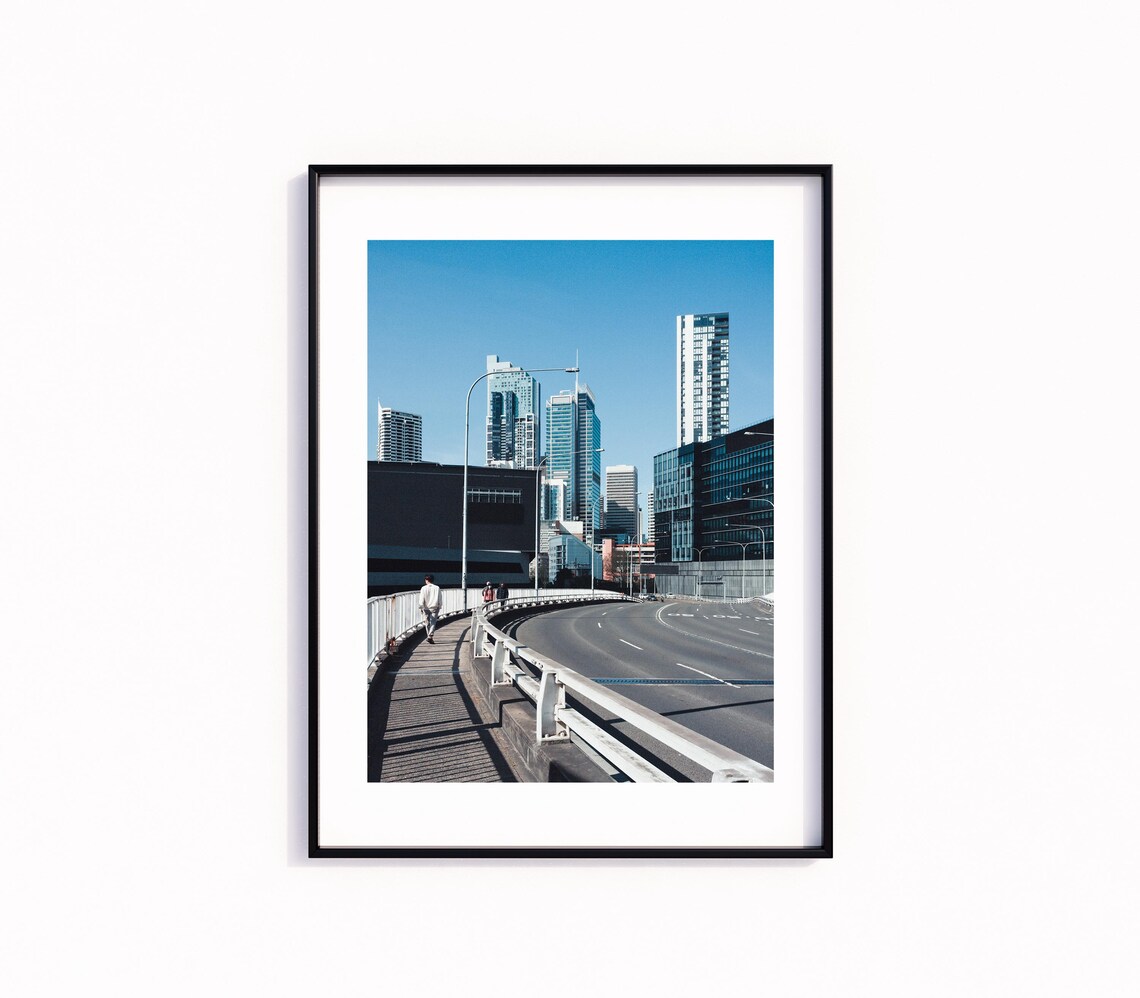 City Highway Overpass Blue Sky Skyscrapers Urban Photo Print
