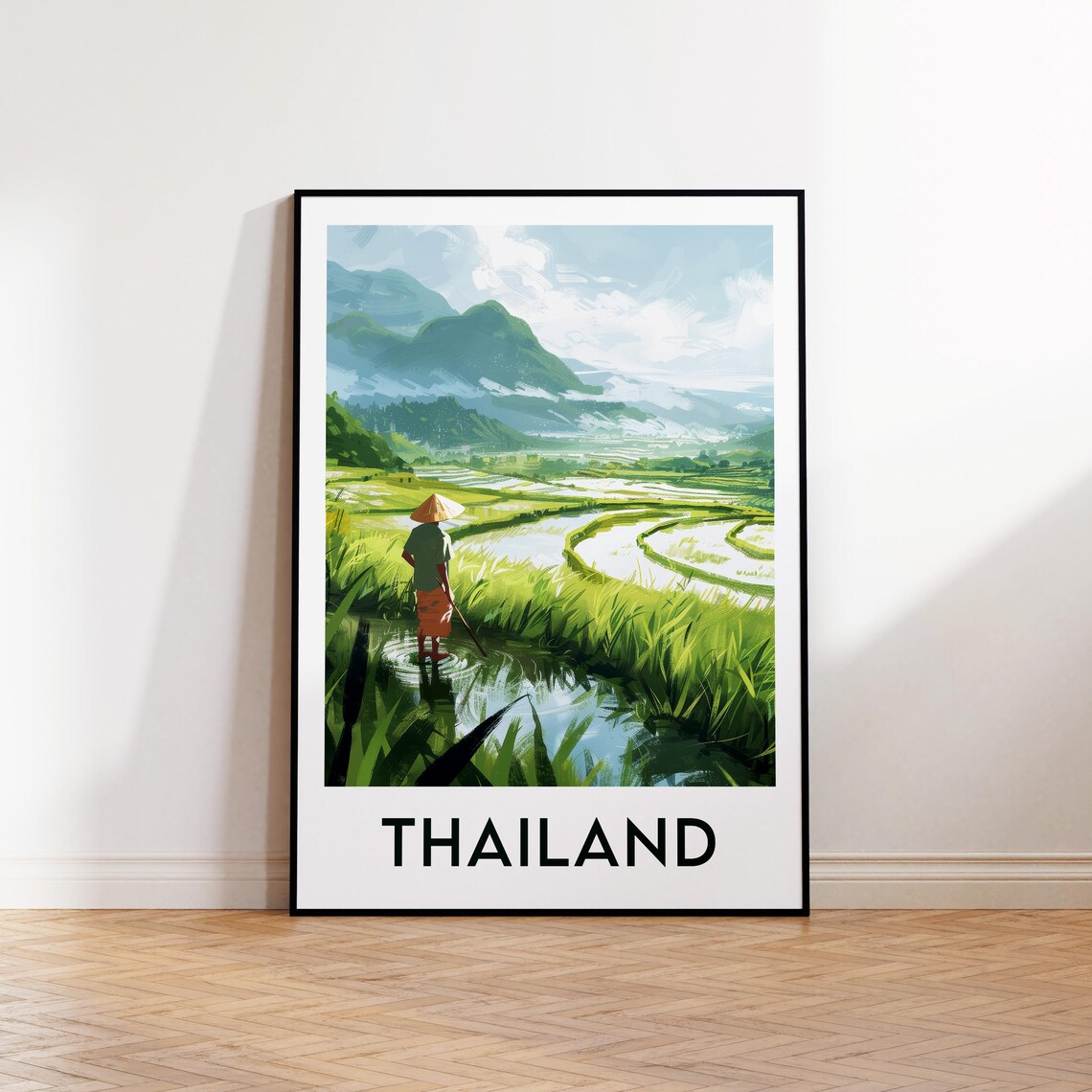 Thailand Rice Terraces Farmer Emerald Valley Countryside Poster