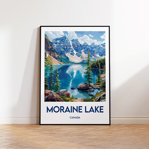 Moraine Lake Canada Travel Poster with Turquoise Lake and Peaks