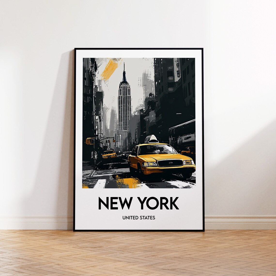 New York Yellow Taxi Empire State Street Scene Travel Poster