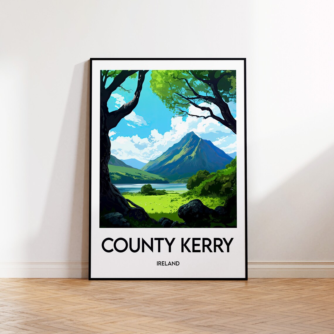 County Kerry Ireland Vintage Travel Poster Green Valley Mountain