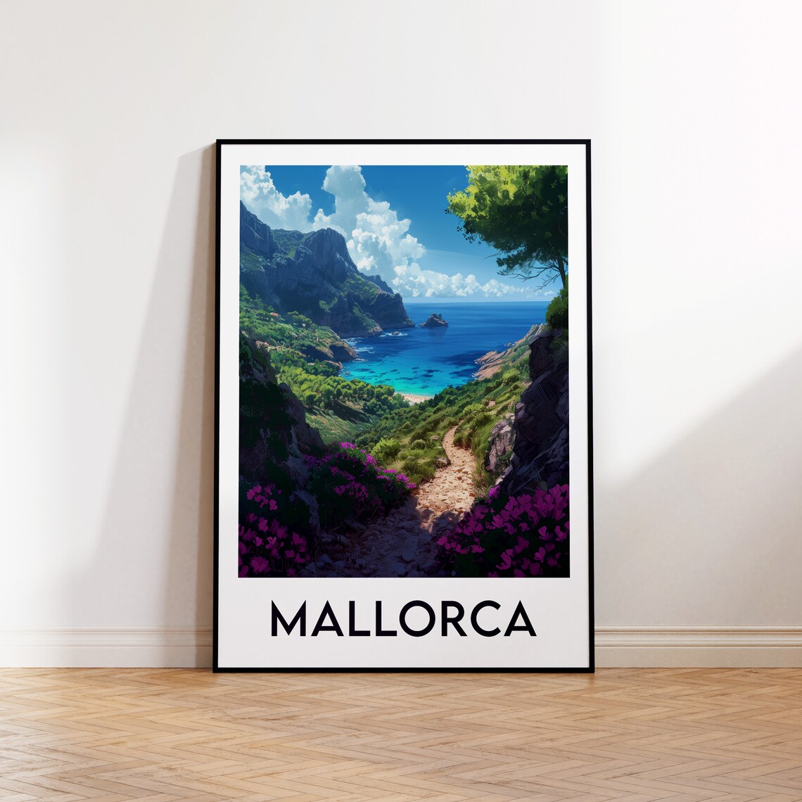 Scenic Picturesque Mallorca Spain Cliff Turquoise Cove Travel Poster