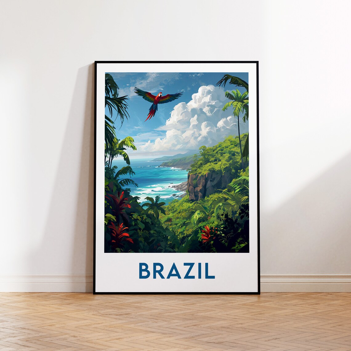 Brazil Tropical Coast Colorful Macaw Rainforest Travel Poster