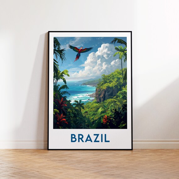 Brazil Tropical Coast Colorful Macaw Rainforest Travel Poster