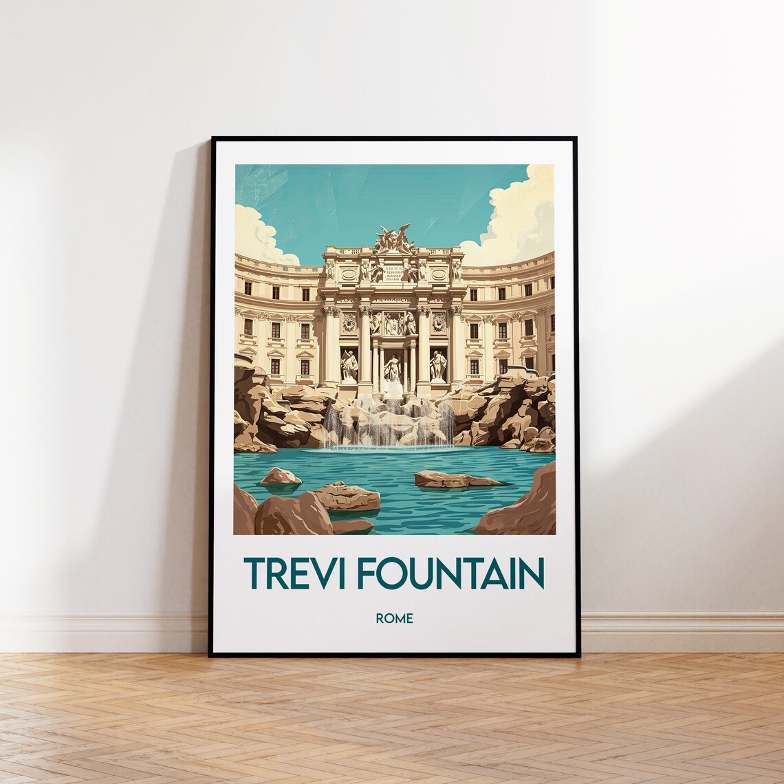 Trevi Fountain Rome Italy Landmark Vintage Travel Art Poster