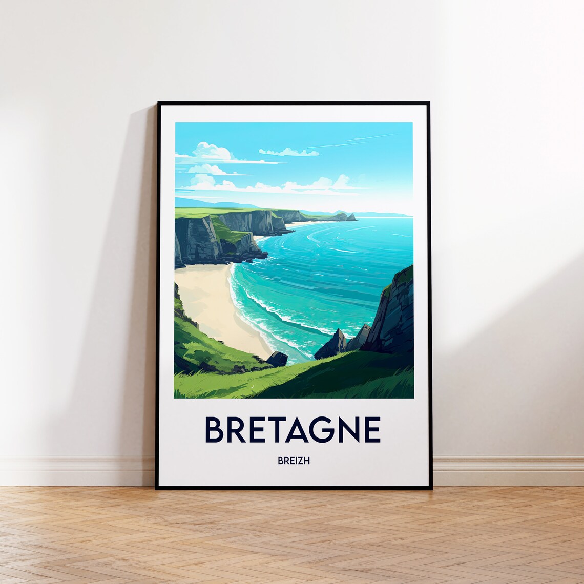 Bretagne Breizh France Cliffs Beach Coast Vintage Travel Poster