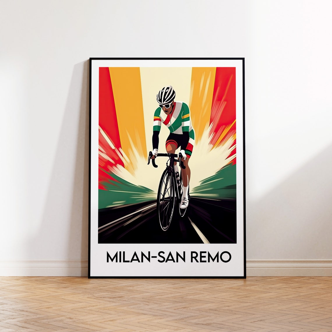 Milan San Remo Road Race Cyclist Italian Flag Retro Art Poster