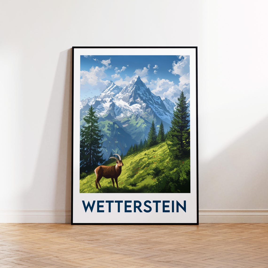 Wetterstein Alpine Peak Ibex Vintage Mountain Travel Art Poster