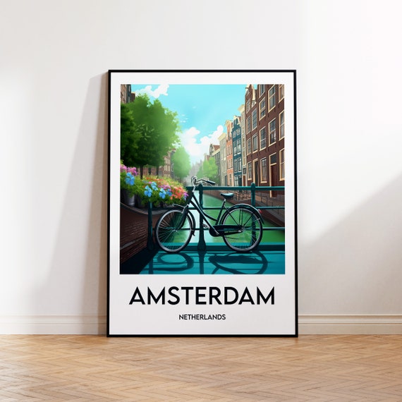 Amsterdam Poster Netherlands Print Illustration Holland Gift Vintage Travel