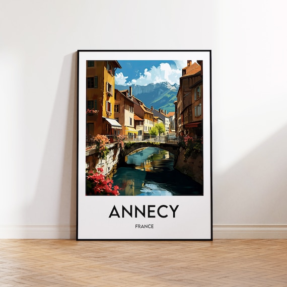 Annecy Travel Poster Art Print Lake Illustration Canals Gift Vintage France