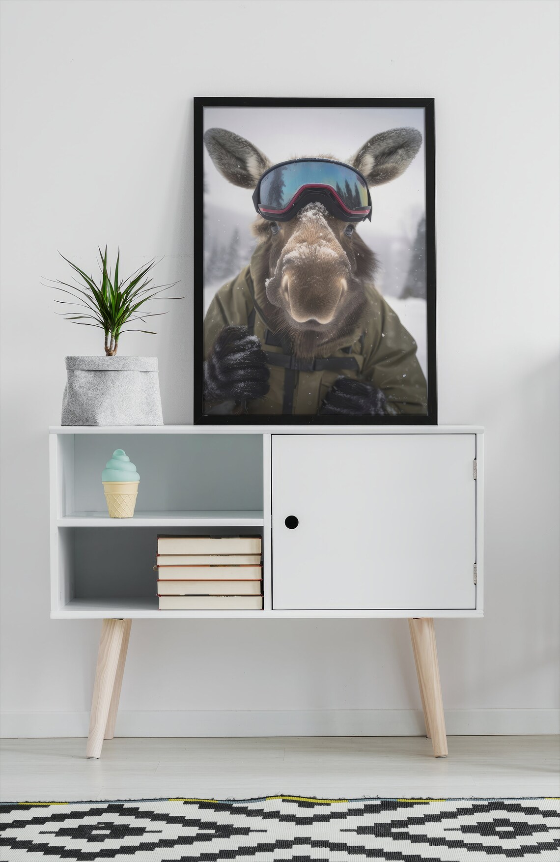 Moose Funny Animal Poster, Winter Sports Ski Snow Gift - Image 2