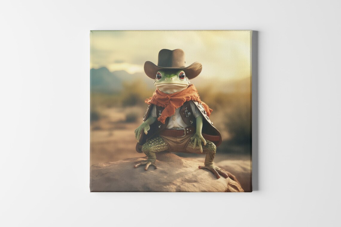 Frog Print, Abstract Funny Music Cowboy Hat Desert - Image 3