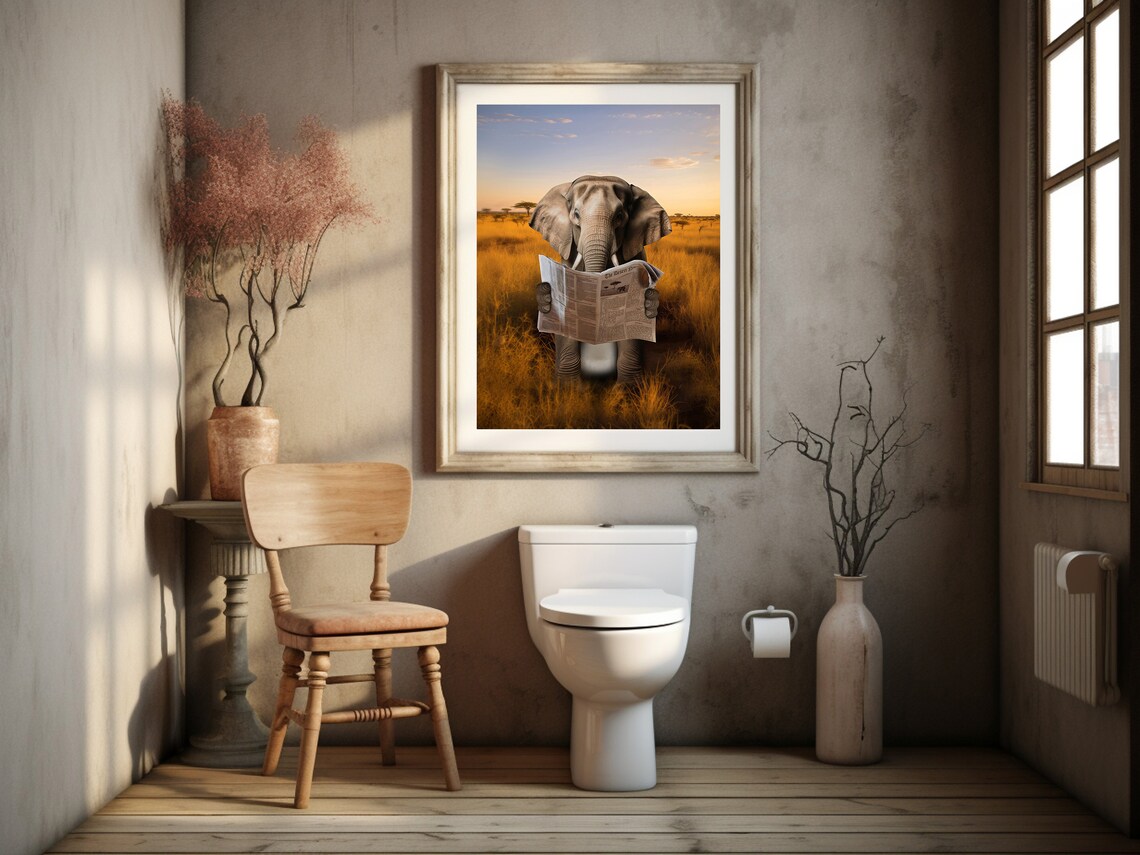 Funny Elephant On A Toilet Poster, Nursery Decor - Image 3