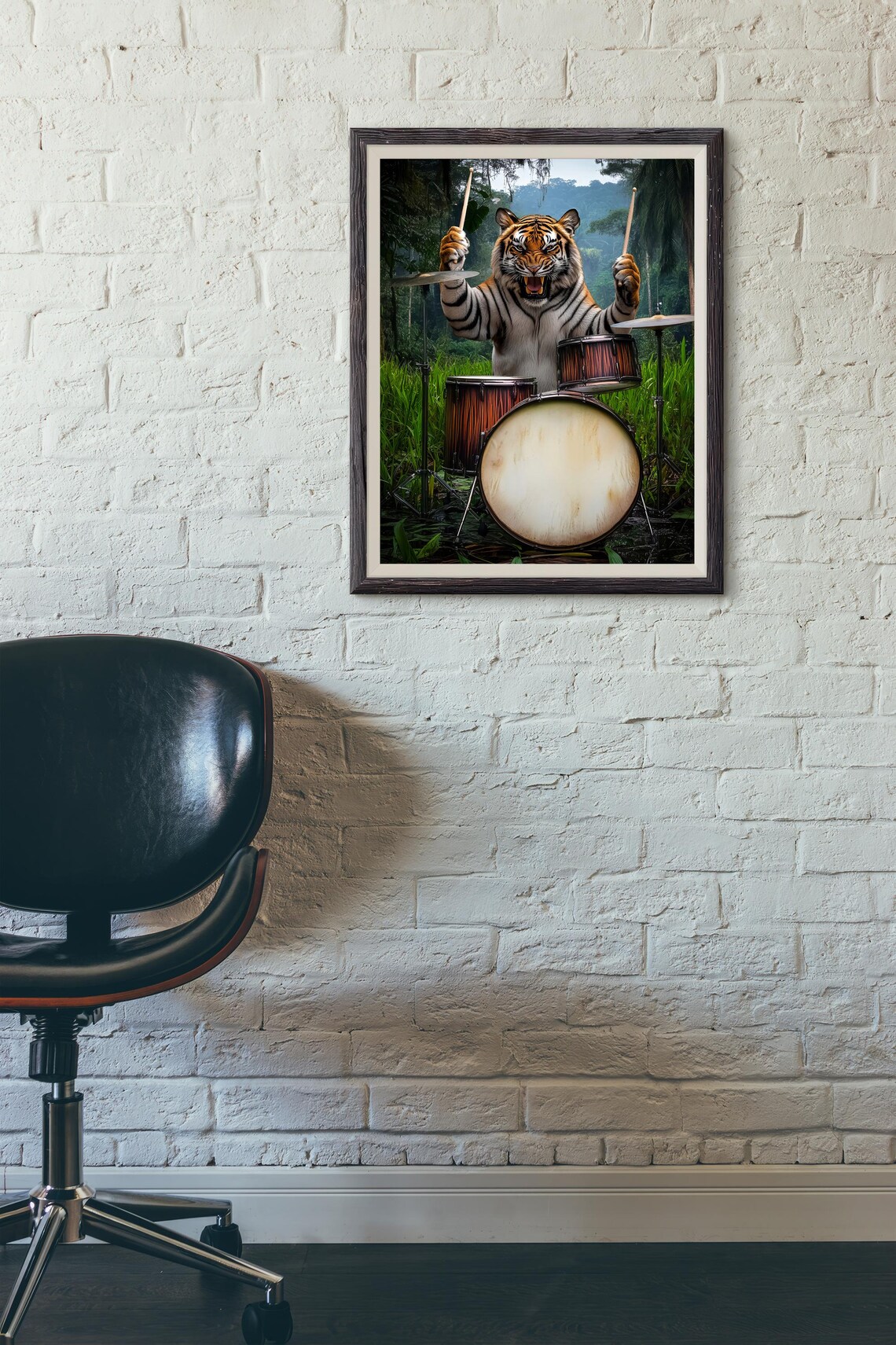 Tiger Playing Drums, Abstract Music Studio Art - Image 3