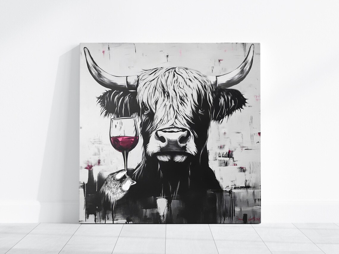Highland Cow Red Wine, Scottish Cattle Poster
