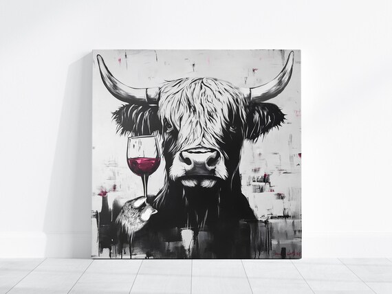 Highland Cow Red Wine, Scottish Cattle Poster