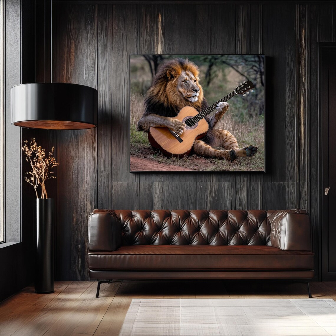 Lion Playing Acoustic Guitar, Funny Safari Poster - Image 4