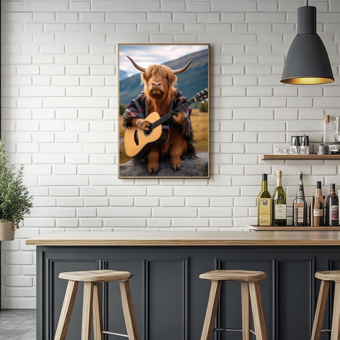 Highland Cow Playing Guitar, Funny Animal Art Print - Image 3