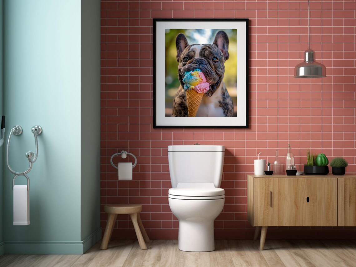 French Bulldog Eating Ice Cream Cone, Funny Dog Lover Poster - Image 3