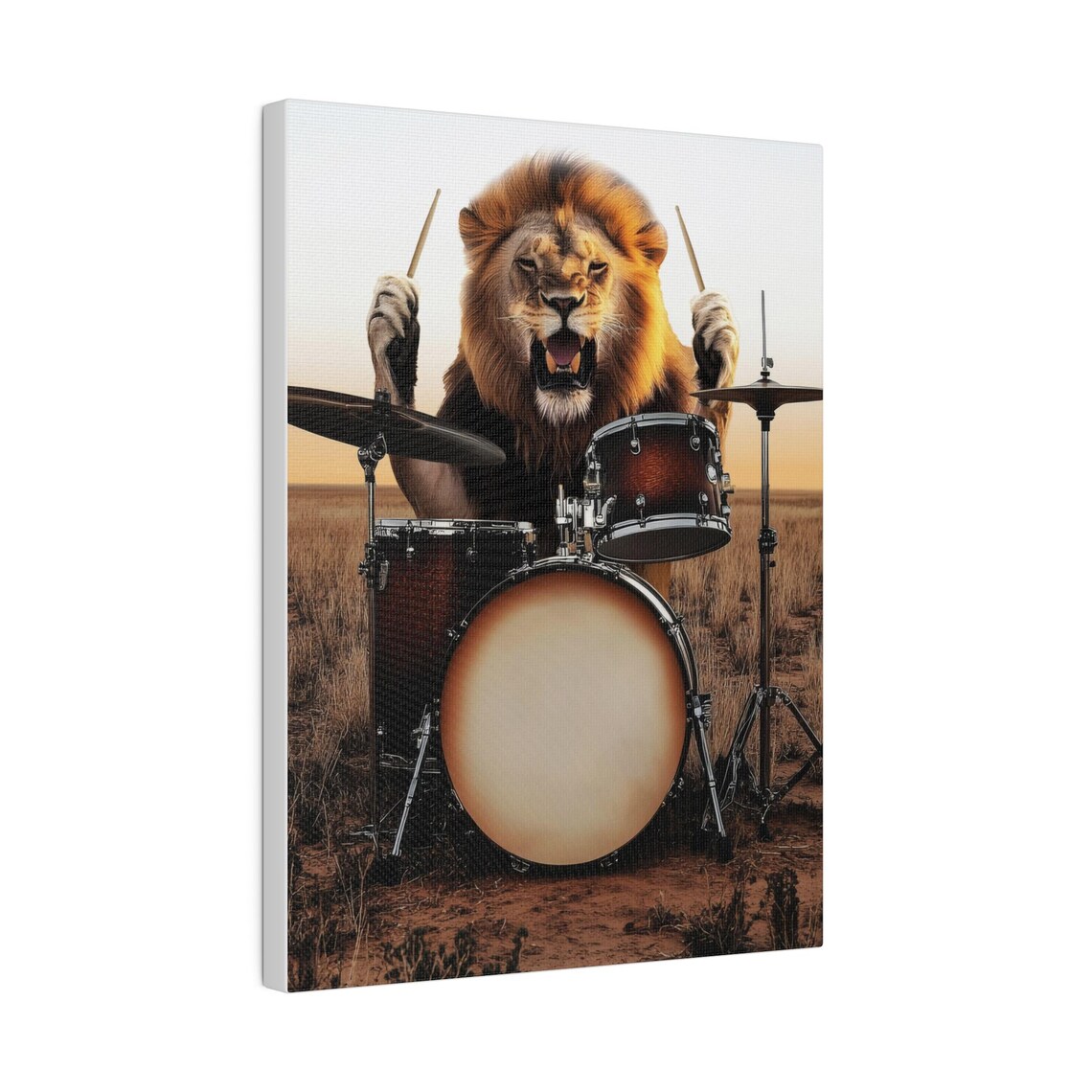 Lion Playing Drums, Abstract Music Studio Art - Image 3