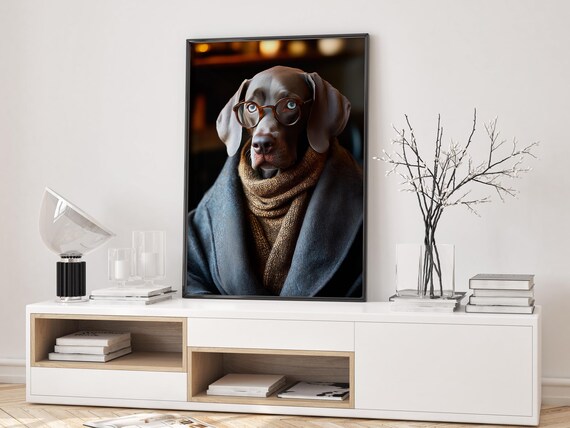 Intellectual Dog Wall Art Funny Portrait Poster Pet Print Cozy Decor For Book Lovers Teachers