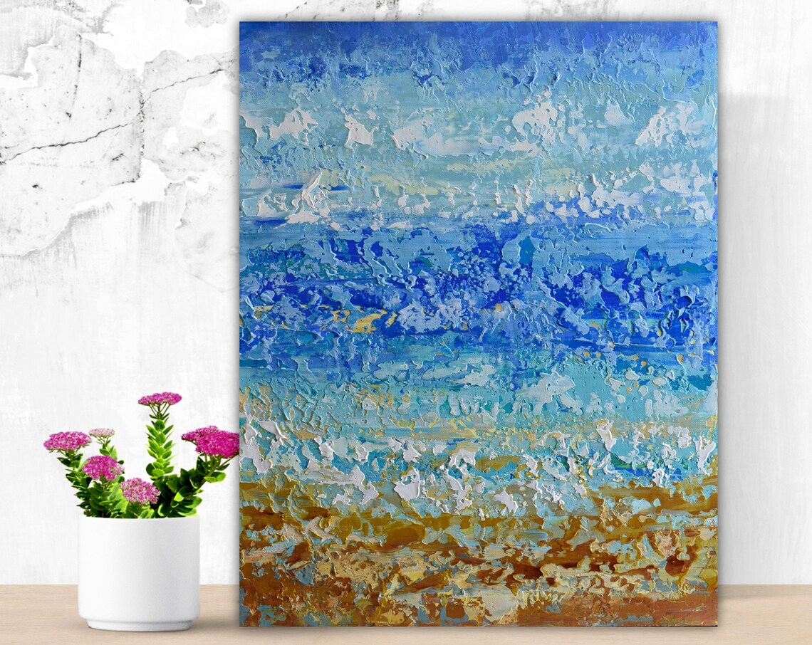 Abstract Beach Painting, Palette Knife Ocean Art