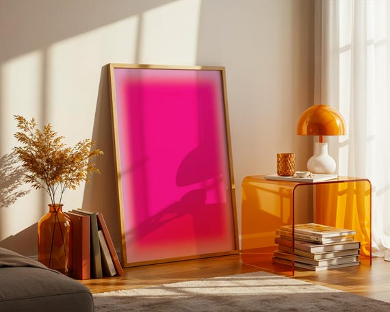 Pink Aura Gradient Art Print Neon Magenta Spiritual Poster Abstract Y2k Healing Energy Wall Decor Cute Girly Room Gift Idea