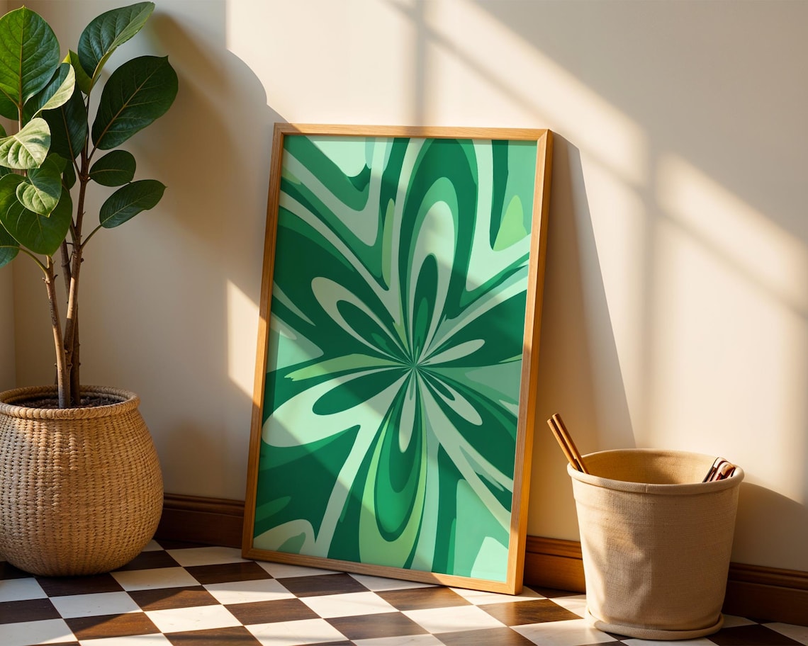 Retro Starburst Poster Print, 70s Abstract Wave