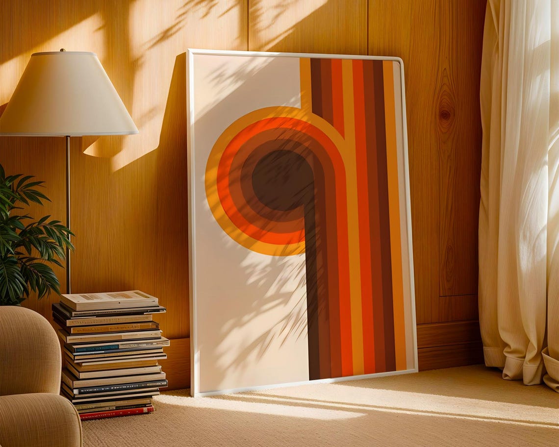 Retro 70s Rainbow Arc Earth Tone Vertical Stripes Geometric Poster