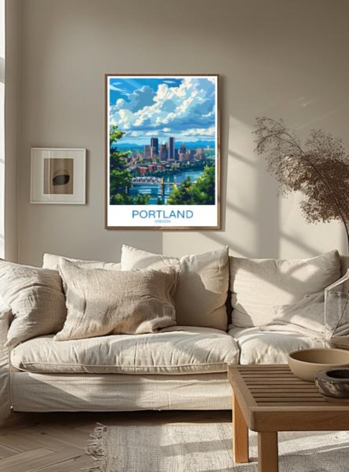 Portland Oregon Skyline With River Bridge And Cityscape Travel Poster - Image 2