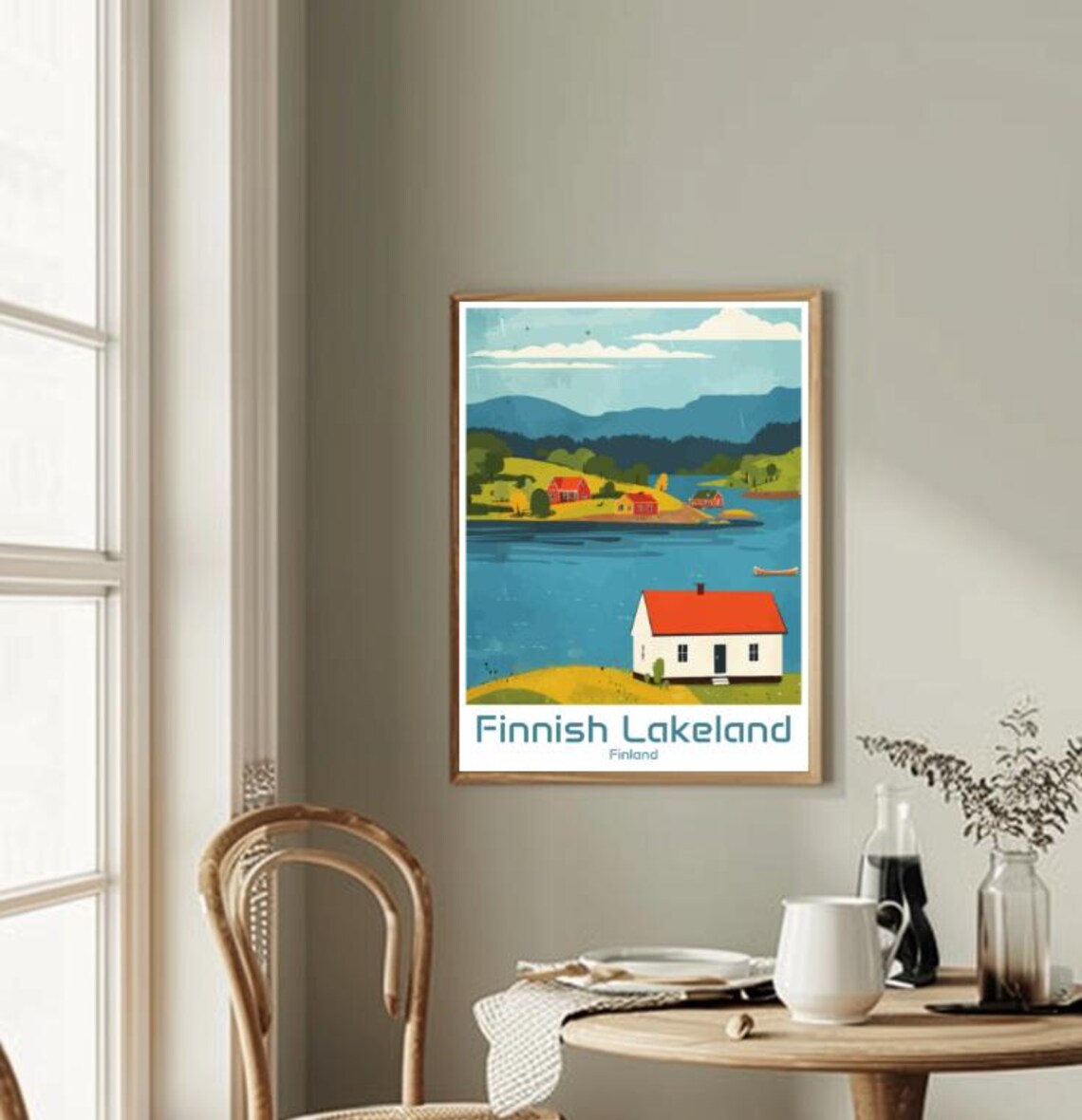 Finnish Lakeland Finland Red Cabins Calm Lake Scenic Travel Poster - Image 2