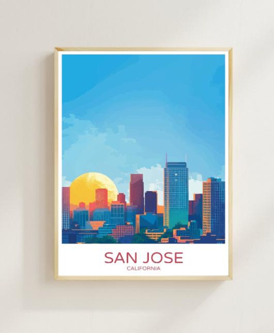 San Jose California Sunset Skyline Modern City Travel Poster