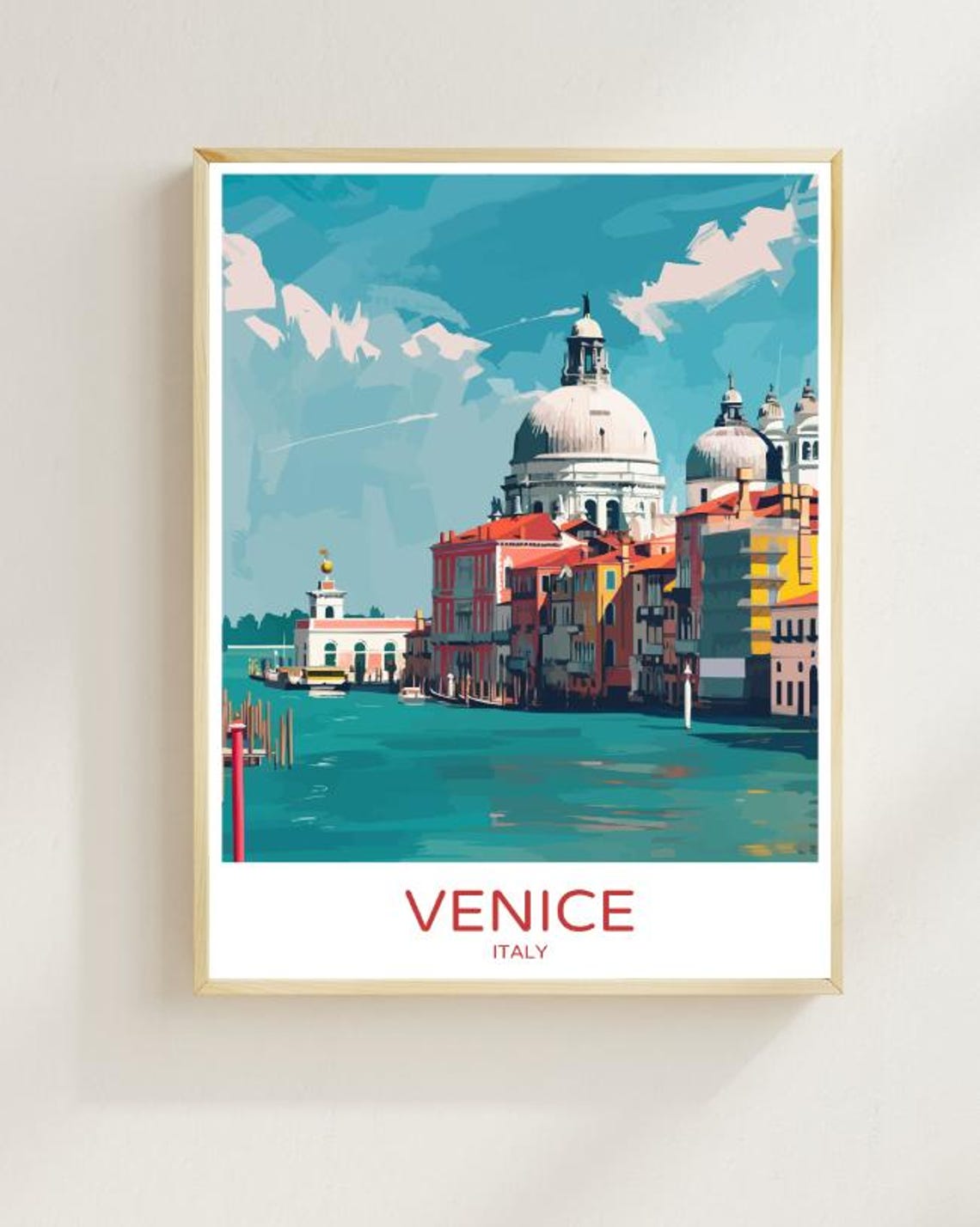 Venice Italy Grand Canal Basilica Vintage Cityscape Travel Poster