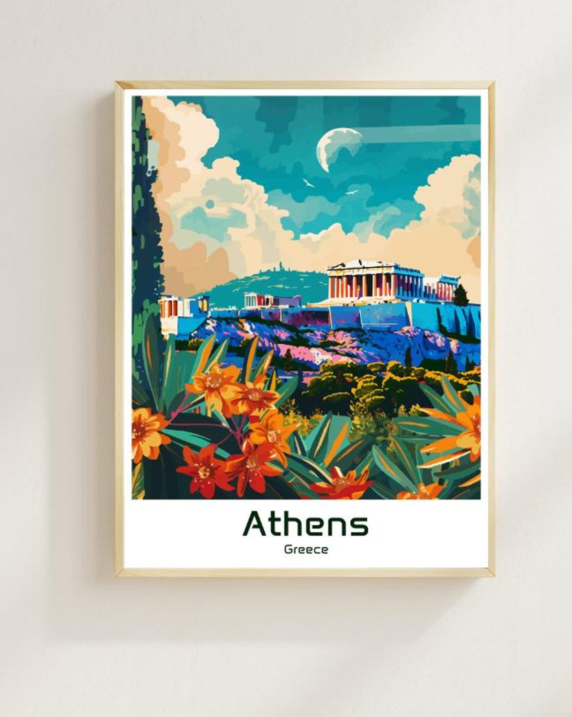 Athens Greece Acropolis Parthenon Flowers Ancient Ruins Poster