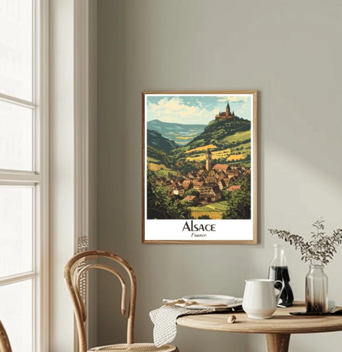 Alsace France Vineyard Village Hilltop Castle Vintage Travel Poster - Image 2