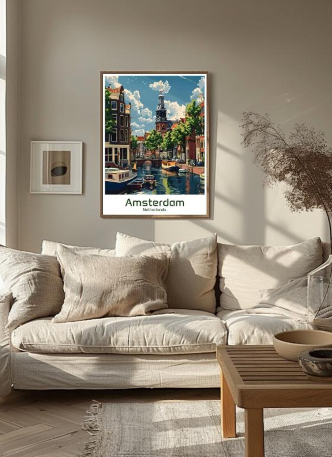 Amsterdam Netherlands Canal Boats Historic Travel Art Poster - Image 3