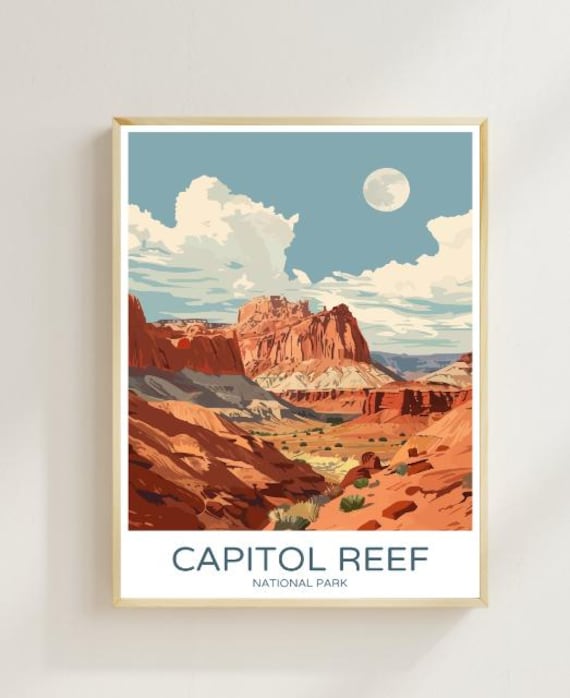 Capitol Reef National Park Utah Red Rock Desert Retro Travel Poster