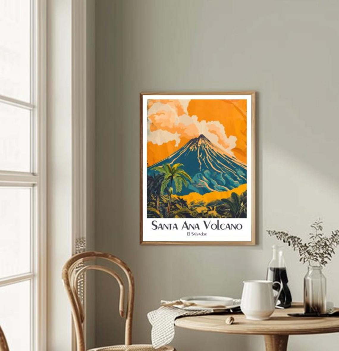 Santa Ana Volcano El Salvador Palm Trees Fiery Sunset Poster - Image 2