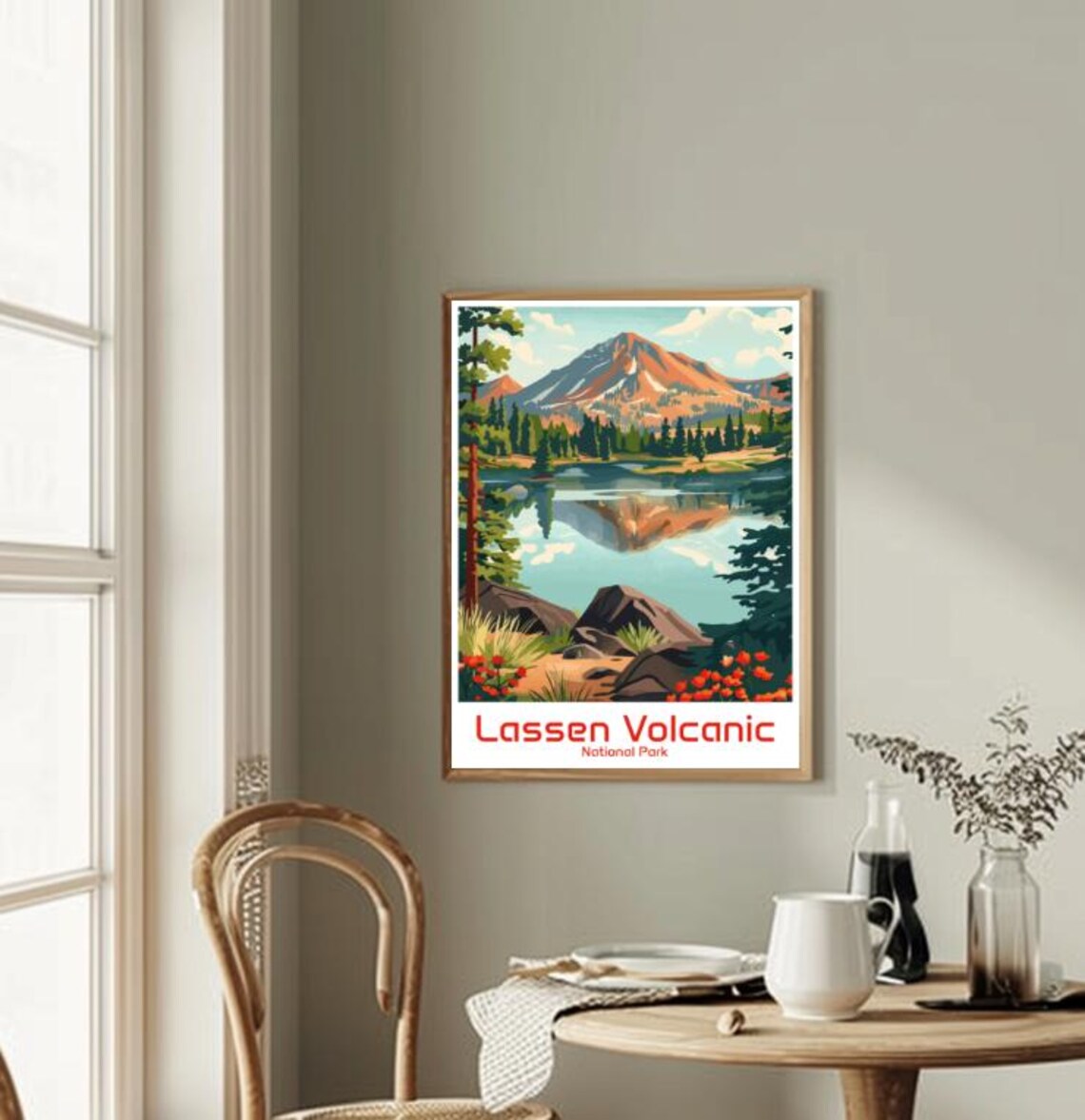 Lassen Volcanic National Park Lake Reflection Illustration Poster - Image 2