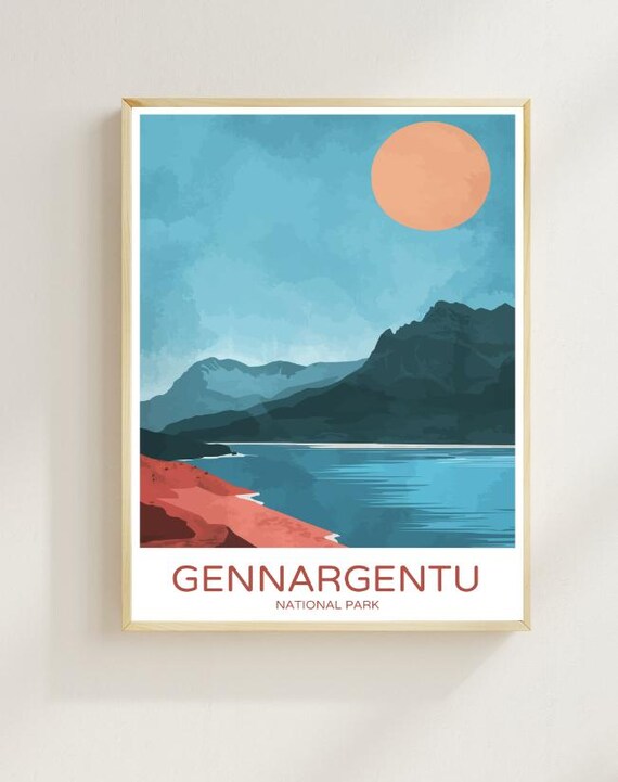 Gennargentu National Park Italy Sardinia Mountain Lake Travel Poster
