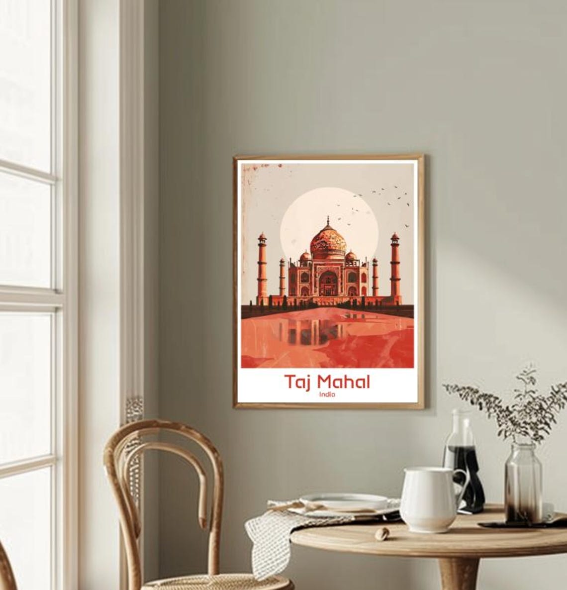 Taj Mahal India Marble Mausoleum Reflection Sunset Vintage Poster - Image 2